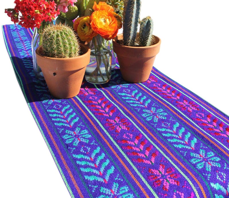 Del Mex Woven Rebozo Style Mexican Table Runner Scarf (Purple) - Image 1